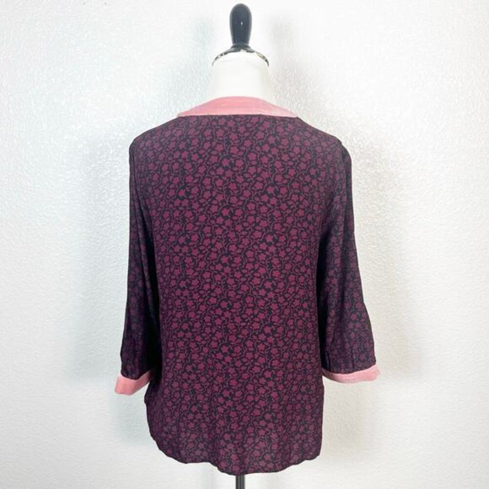 Boden Womens Annabelle Velvet Trim Split‎ Neck Blouse Top Burgundy Floral Size 8 - Picture 8 of 13